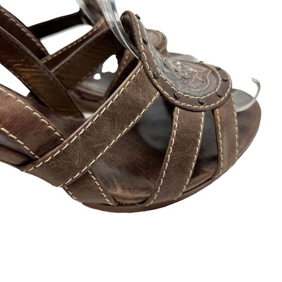 COLE HAAN Brown Chunky Stacked High Heel Genuine Leather Slingback Sandals 7.5 - Picture 4 of 16